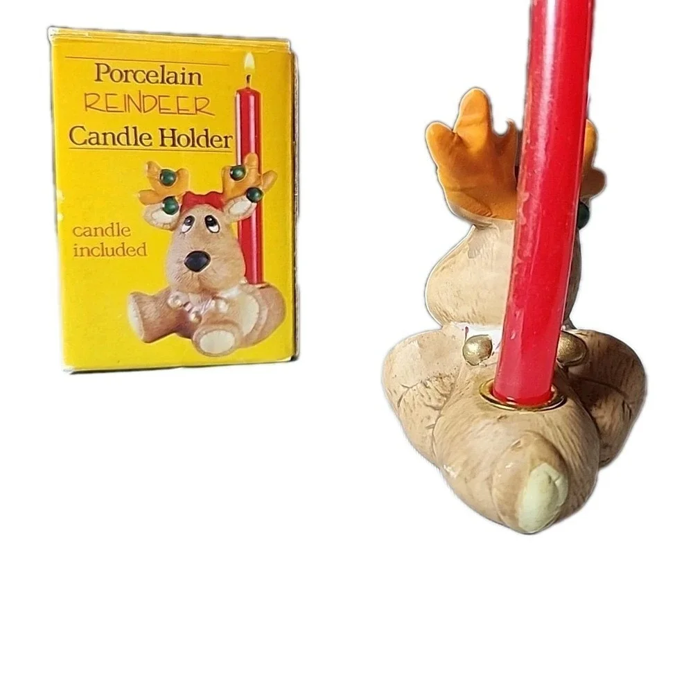 Vintage Christmas Reindeer Candle Holder‎ Giftco Handpainted Original Box Cutest